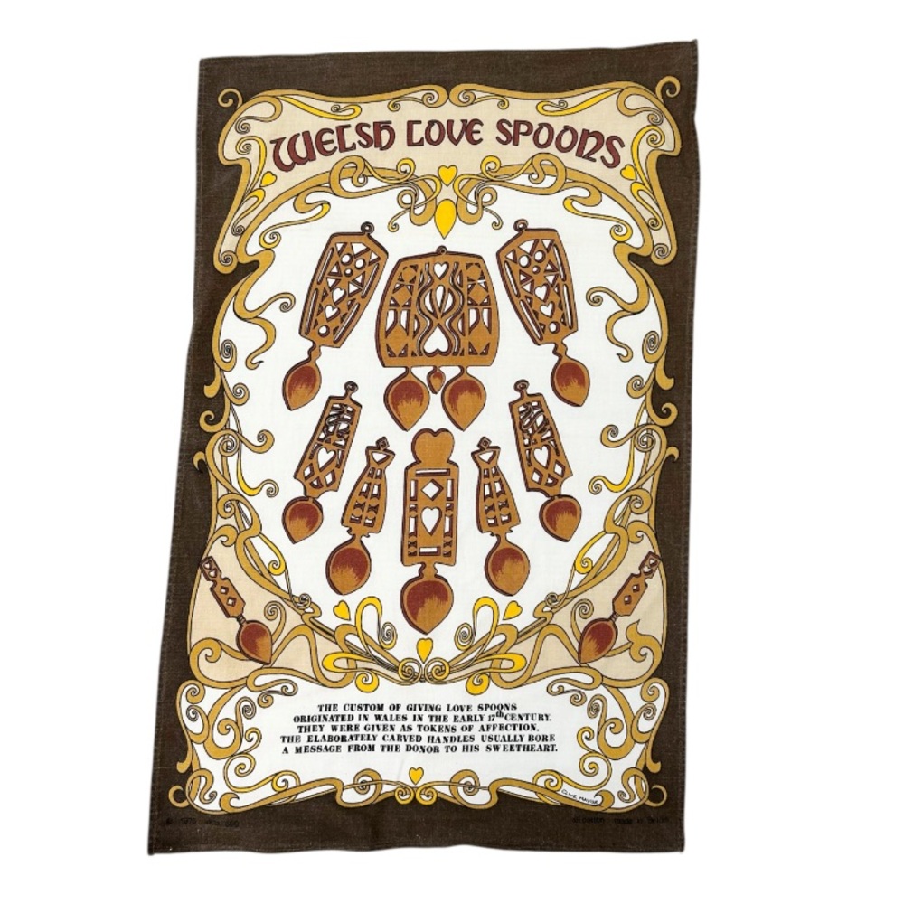 Vintage Tea Towel WELSH LOVE SPOONS 100% COTTON